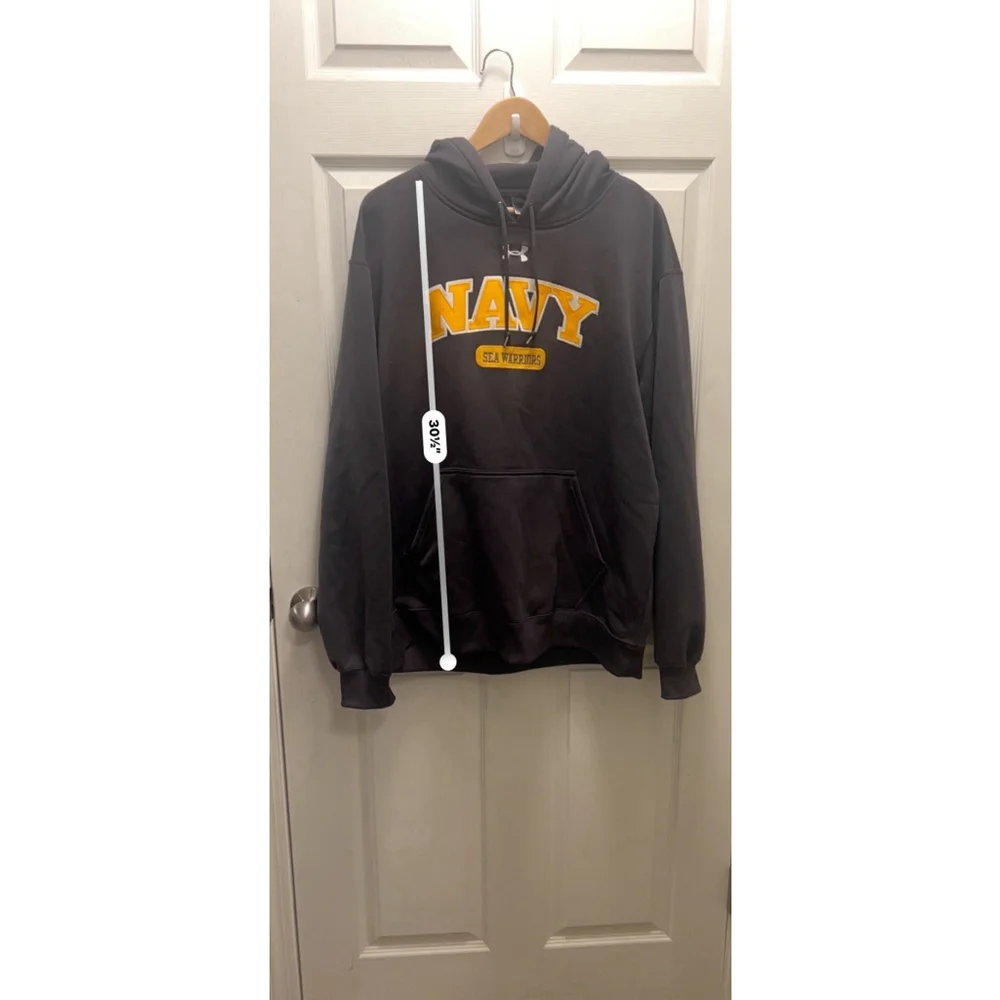 Under Armour Navy Sea Warriors Hoodie Men’s LG Black Gold USN Military Pullover
